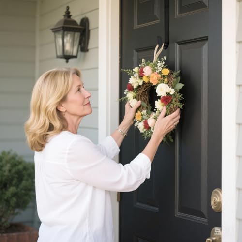 Sattiyrch 15 Inch Over The Door Wreath Hanger Black Hook For Front Door