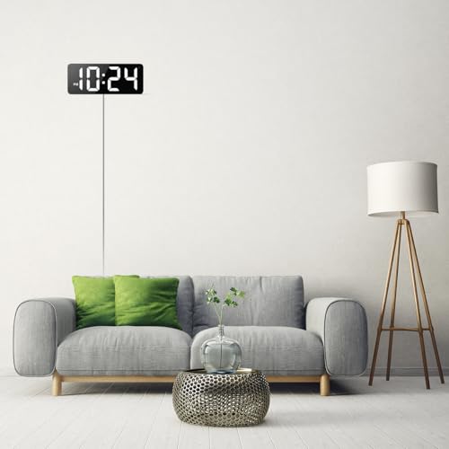 LED Digital Wall Clock with Large Display - Auto-Dimming Plug-In Clock, White