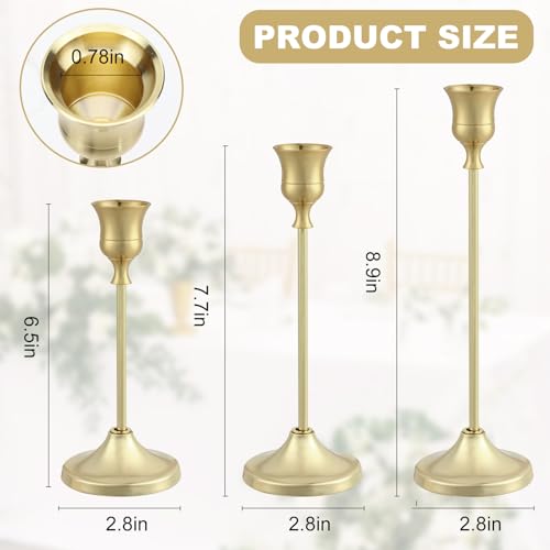 Gold Metal Candlestick Holders Set of 4 with Anti-Slip Pads