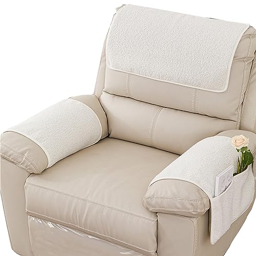 Stretch Velvet Armrest Covers with Pockets for Recliners & Sofas