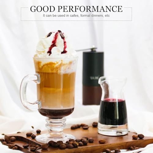 Set of 6 Clear Glass Irish Coffee Mugs 8.45 Oz with Handle & Footed Base