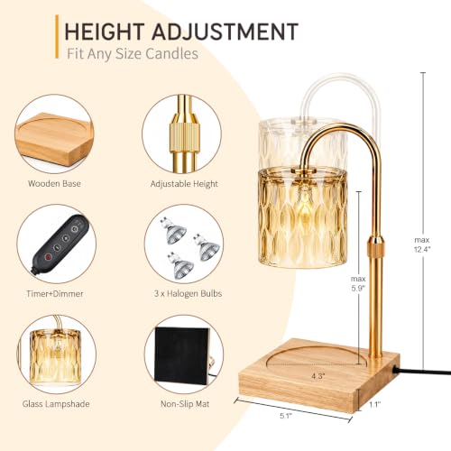 Adjustable Height Candle Warmer Lamp with Timer & 3 Bulbs