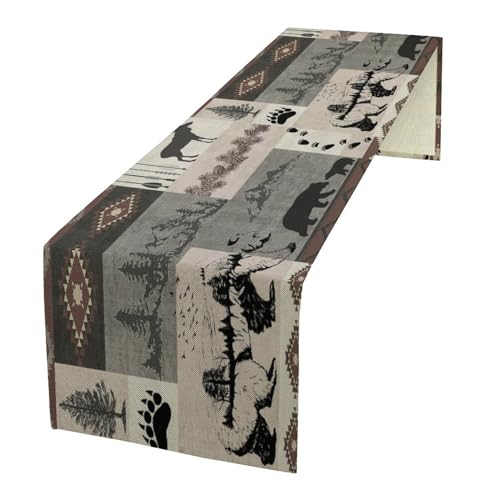 SHElifestyle 13x36 Rustic Bear Moose Deer Table Runner - W13xL36, Bear2