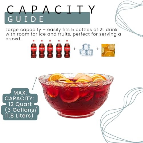 3-Gallon Plastic Punch Bowl with 2 Ladles - Embossed Clear Party Serveware