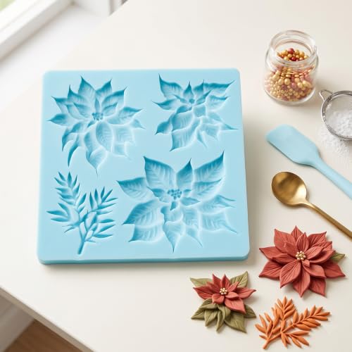 YABONAN Christmas Poinsettia Fondant Mold Style H Silicone Flower Decoration