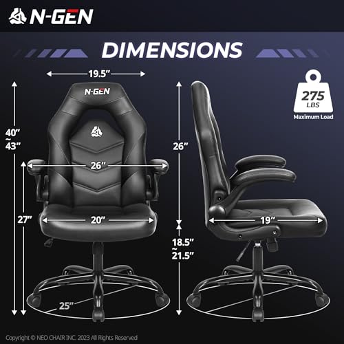 Ergonomic Gaming Chair with Flip-Up Arms and Lumbar Support - Jet Black