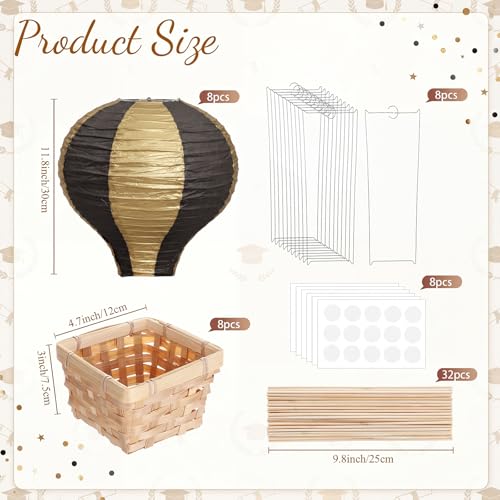 8 Sets Black & Gold Hot Air Balloon Centerpieces – Christmas Table Decor (Meooeck, Stripe)