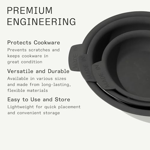 3-Piece Silicone Frying Pan Protectors for Scratch-Free Stacking, 8", 10", 12"