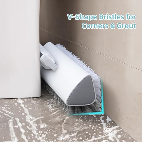 Long Handle Shower & Tile Scrubber Brush with 180° Swivel V-Shape Head