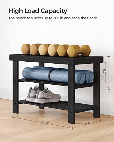 3-Tier Bamboo Shoe Rack Bench - Entryway Storage Organizer, Black