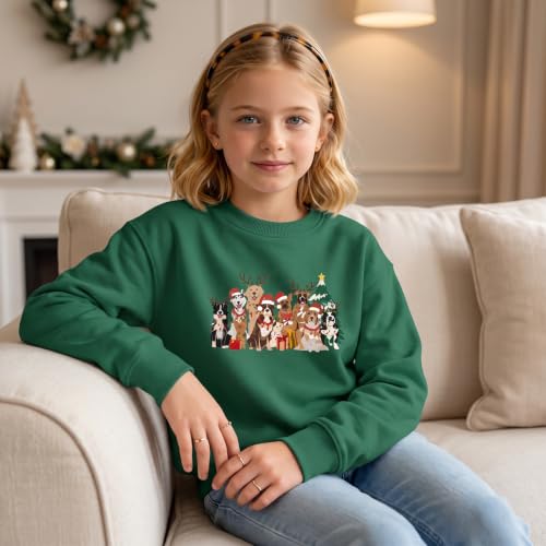 Kids Girls Christmas Dog Sweatshirt Green 11-12 Years - Dog Lover Shirt