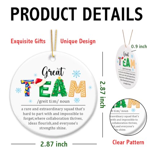 Team Inspirational Christmas Hanging Ornament with Golden Ribbon - Ceramic Keepsake for Xmas Tree Decor - Includes 'Team' Variation
