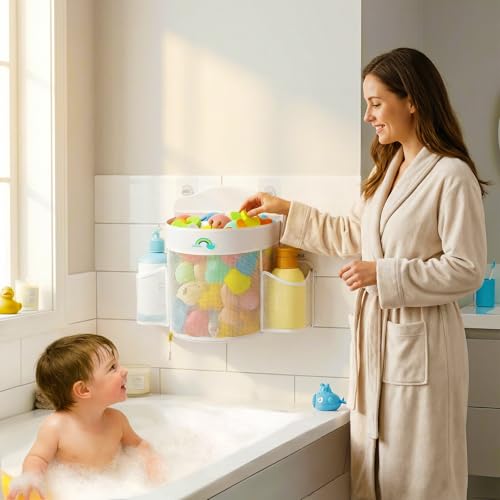 Hanging Bath Toy Storage Organizer - Quick Dry Mesh Holder with Zipper
