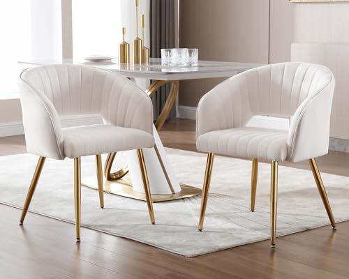 Modern Velvet Upholstered Accent Chair with Gold Legs, Cream