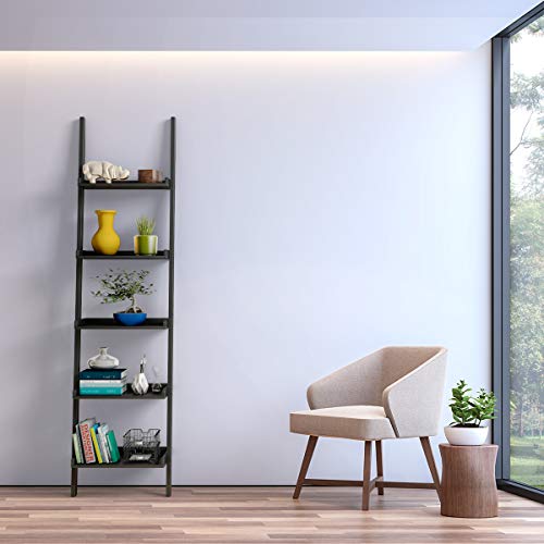 5-Tier Wood Ladder Shelf, Modern Leaning Display Rack for Home & Office