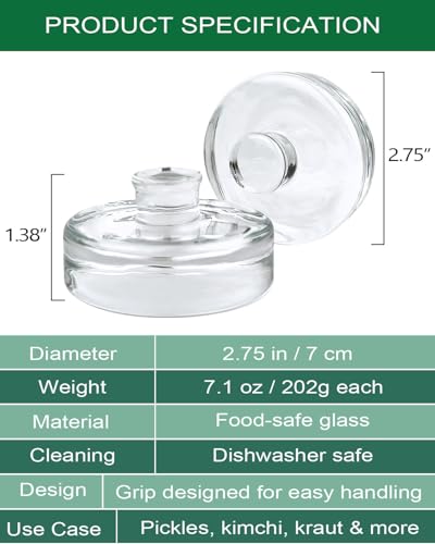 Glass Fermentation Weights 2-Pack for Wide Mouth Mason Jars, 7.1oz Heavy Clear Glass Pickle Weights with Easy Grip