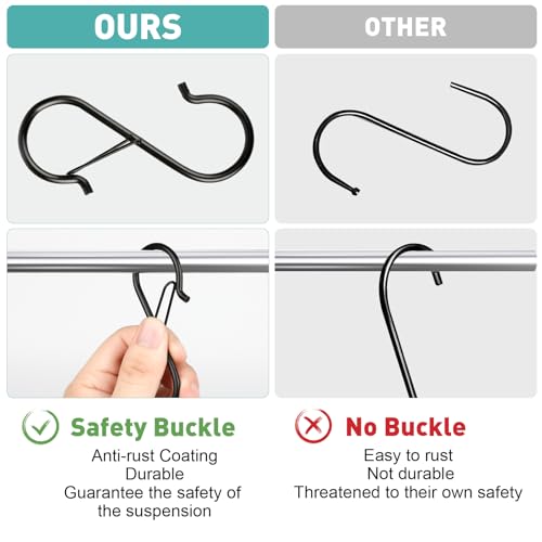20-Pack 3.5-inch Heavy Duty S Hooks with Safety Buckle - Steel Locking Hooks