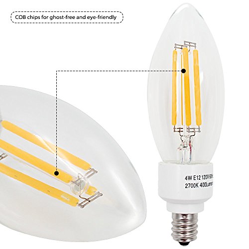 TORCHSTAR 4W E12 LED Candle Bulbs 2700K Vintage Warm White Pack of 3