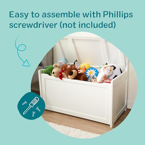 Wooden Toy Storage Chest with Safety-Hinged Lid for Kids Playroom
