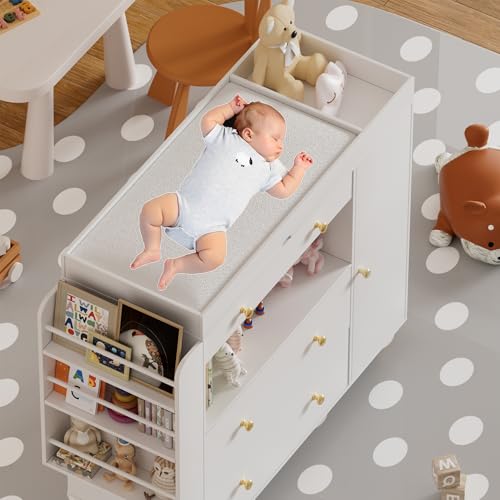 Nursery Dresser with Detachable Changing Table, 3-Drawer Storage Station