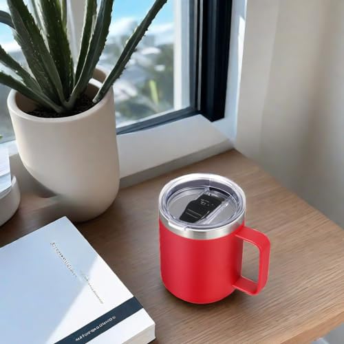Volhoply 14oz Insulated Stainless Steel Coffee Mug with Lid, 4 Pack, Red