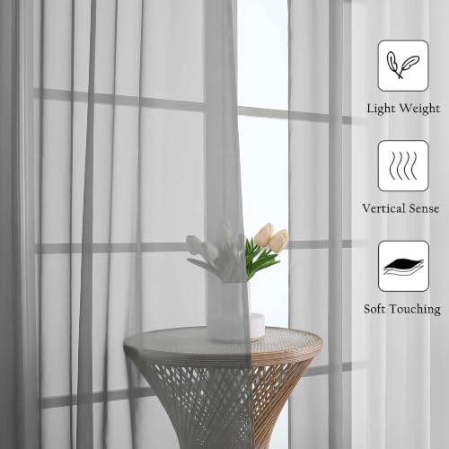 Charcoal Grey Sheer Voile Curtains 84 Inches Long - 2 Panel Set (40" x 84")