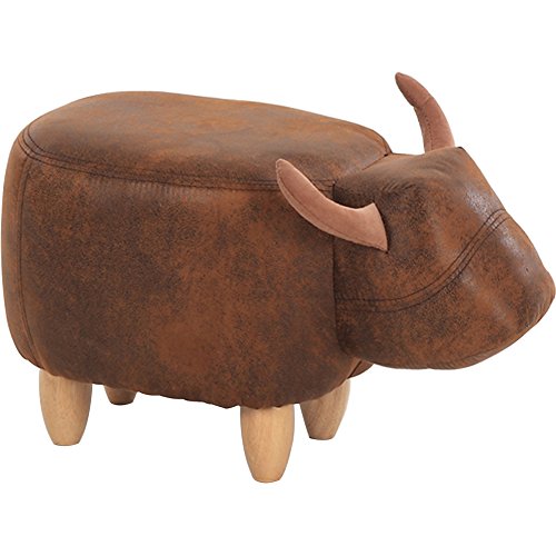 Buffalo Animal Ottoman Footstool - Upholstered Kids Stool with Wood Legs