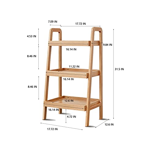 3-Tier Solid Wood Ladder Shelf – Space-Saving Open Bookcase Organizer