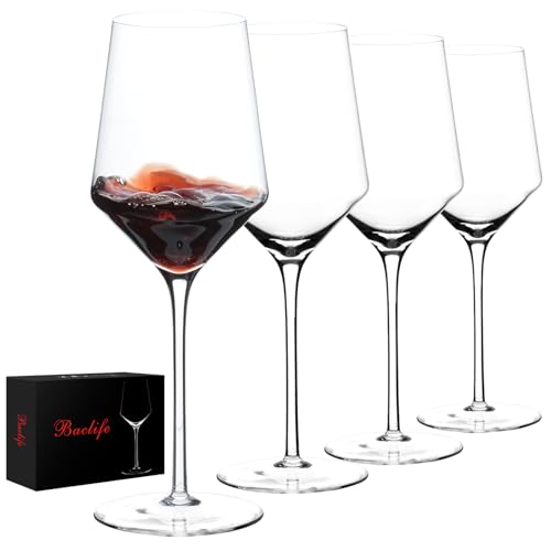 Hand-Blown Crystal Red Wine Glasses, 15 oz, Set of 4