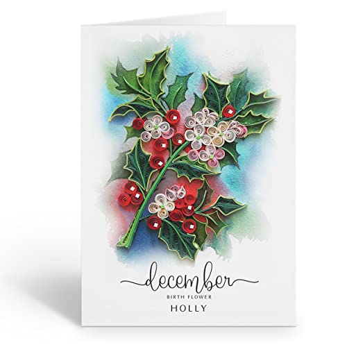 December Holly Flower Quilling Card - Handmade Birthday & Anniversary Greeting
