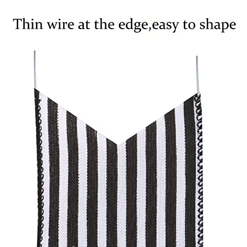 Black and White Striped Decorative Bows for Wreaths & Trees - 2 Pack, 12x20 In