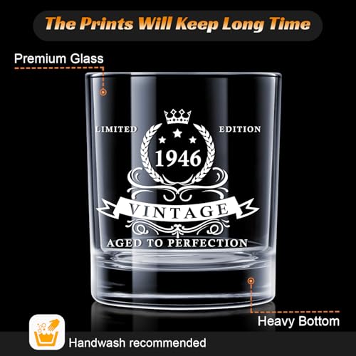 80th Birthday Whiskey Glass for Men 12oz 1946 Gift in Wooden Box - LIGHTEN LIFE 80th