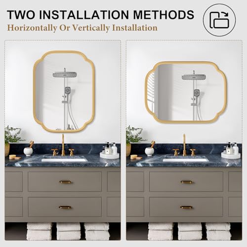 18x24 Inch Gold Wall Mirror, Rounded Rectangular Metal Framed Mirror