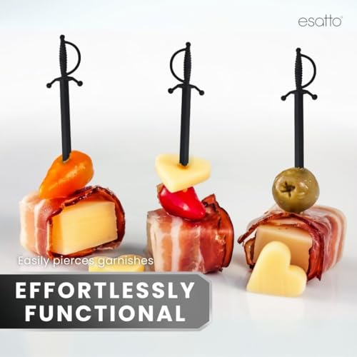 Esatto Black Sword Cocktail Picks 3.23 Inch 1000 Pack for Drinks & Party