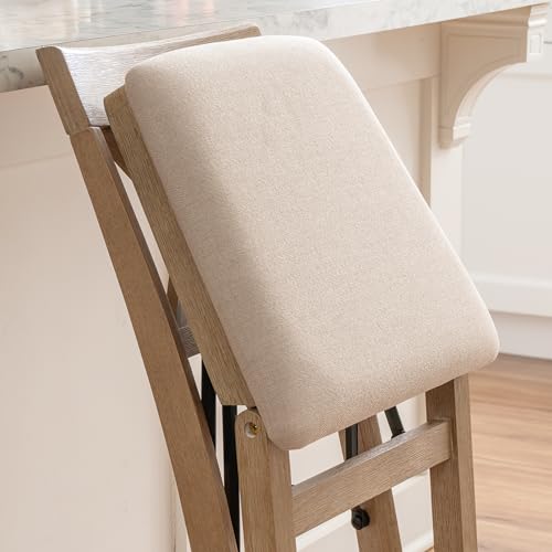 Linon Triena Greywash Wooden Counter Stool with Upholstered Seat, 24 Inch, Fully Assembled, Classic Grey
