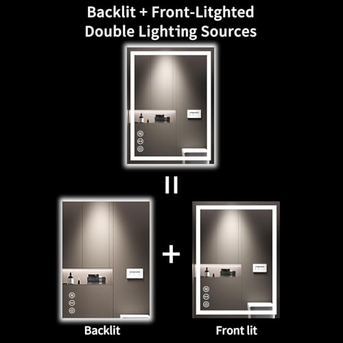 LOAAO 24x32 LED Bathroom Mirror with Lights - Dimmable Anti-Fog Wall Mirror