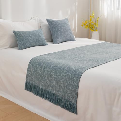 Solid Color Cotton Linen Bed Runner with Tassels - Brown, 50x260cm, Matching Pillow Covers Optional