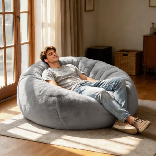 Large Faux Fur Bean Bag Chair Cover - Shaggy Plush Storage Bean Bag