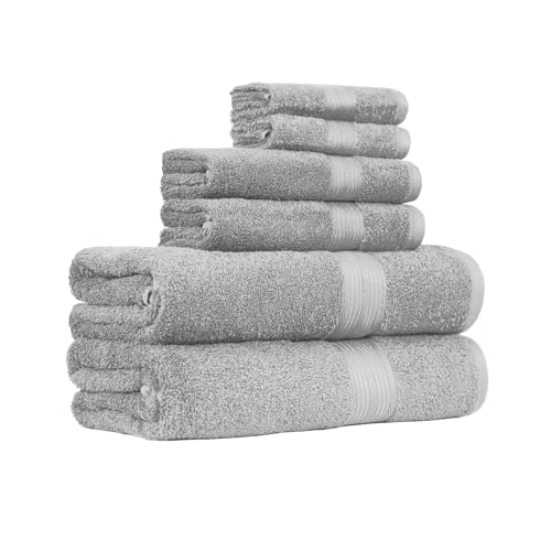 Amazon Basics 6-Piece 100% Cotton Towel Set - Gray Bath & Hand Towels