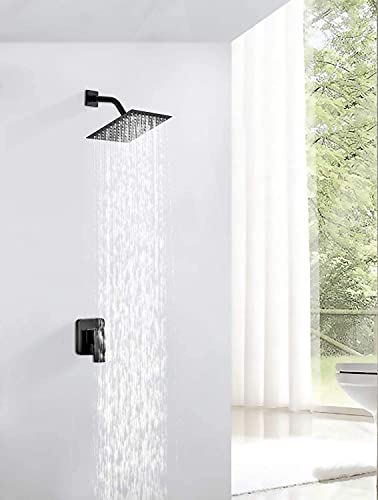 6-Inch Square Rainfall Shower Head, High Pressure Stainless Steel Black