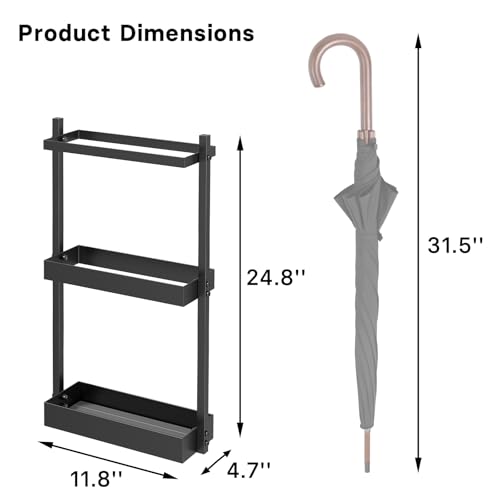 Slim Metal Umbrella Stand with Absorbent Drying Stone for Entryway