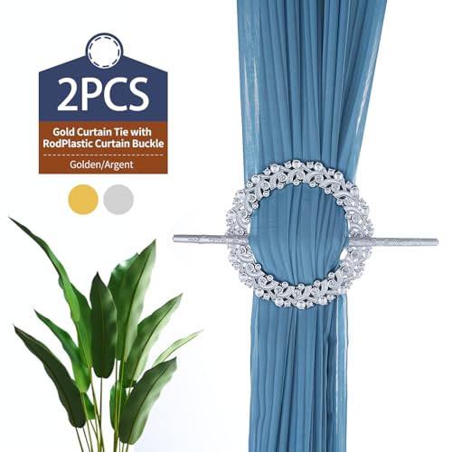 Gold Crystal Curtain Tiebacks with Mounting Rods - 2 Pack