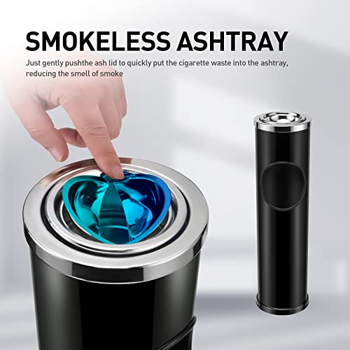 Standing Outdoor Ashtray with Trash Can, Heavy-Duty Metal Cigar Receptacle