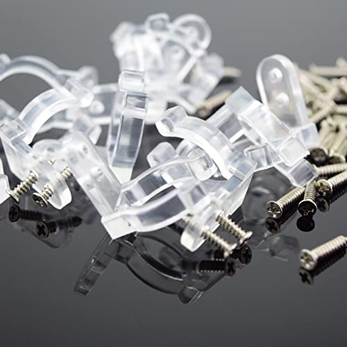 50 Pack 1/2 Inch Rope Light Mounting Clips with 100 Screws, Clear
