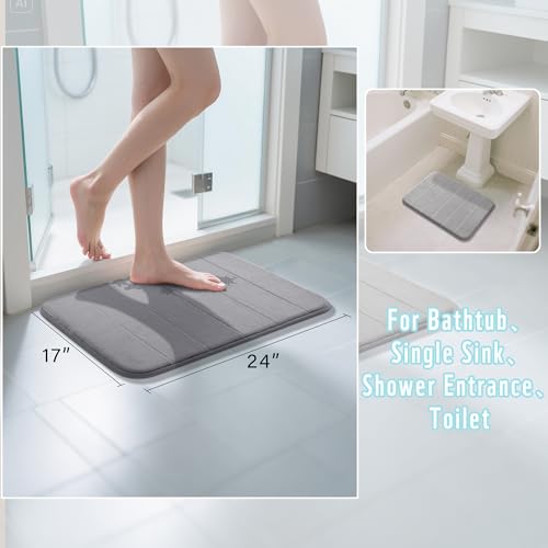Yimobra Memory Foam Bath Mat, Super Soft Absorbent Non-Slip Bathroom Rug, 24x17 Grey