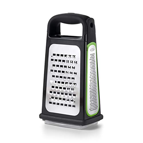 OXO Good Grips Etched Box Grater with Removable Zester | Ideal for Grating Cheese or Zesting Fruits | Storage Container Included | 4 Sided Grater | Comfortable Handle