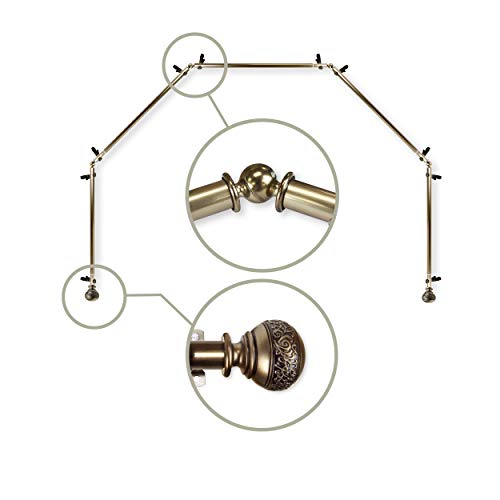 5-Sided Bay Window Curtain Rod, 13/16-Inch Adjustable, Antique Brass