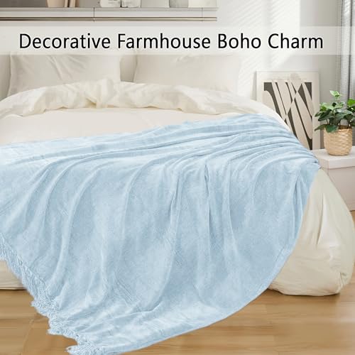 Chenille Throw Blanket 50x60, Soft Lightweight Boho Fringe Blanket