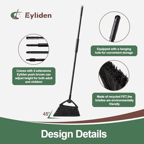 Heavy-Duty Outdoor & Indoor Angle Broom with 57-Inch Long Steel Handle
