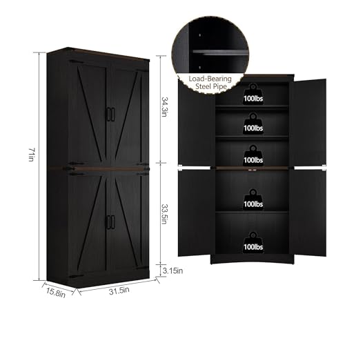 71" Tall Farmhouse Kitchen Pantry Cabinet with Adjustable Shelves
